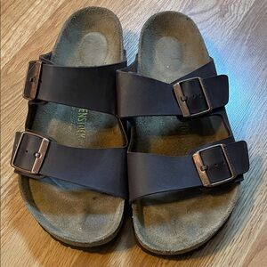 Birkenstock Dark Brown Sandals with Copper Buckles